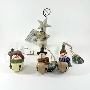 Crazy Mountain Snowman Small Jingle Bell Ornament Collection Set of 4